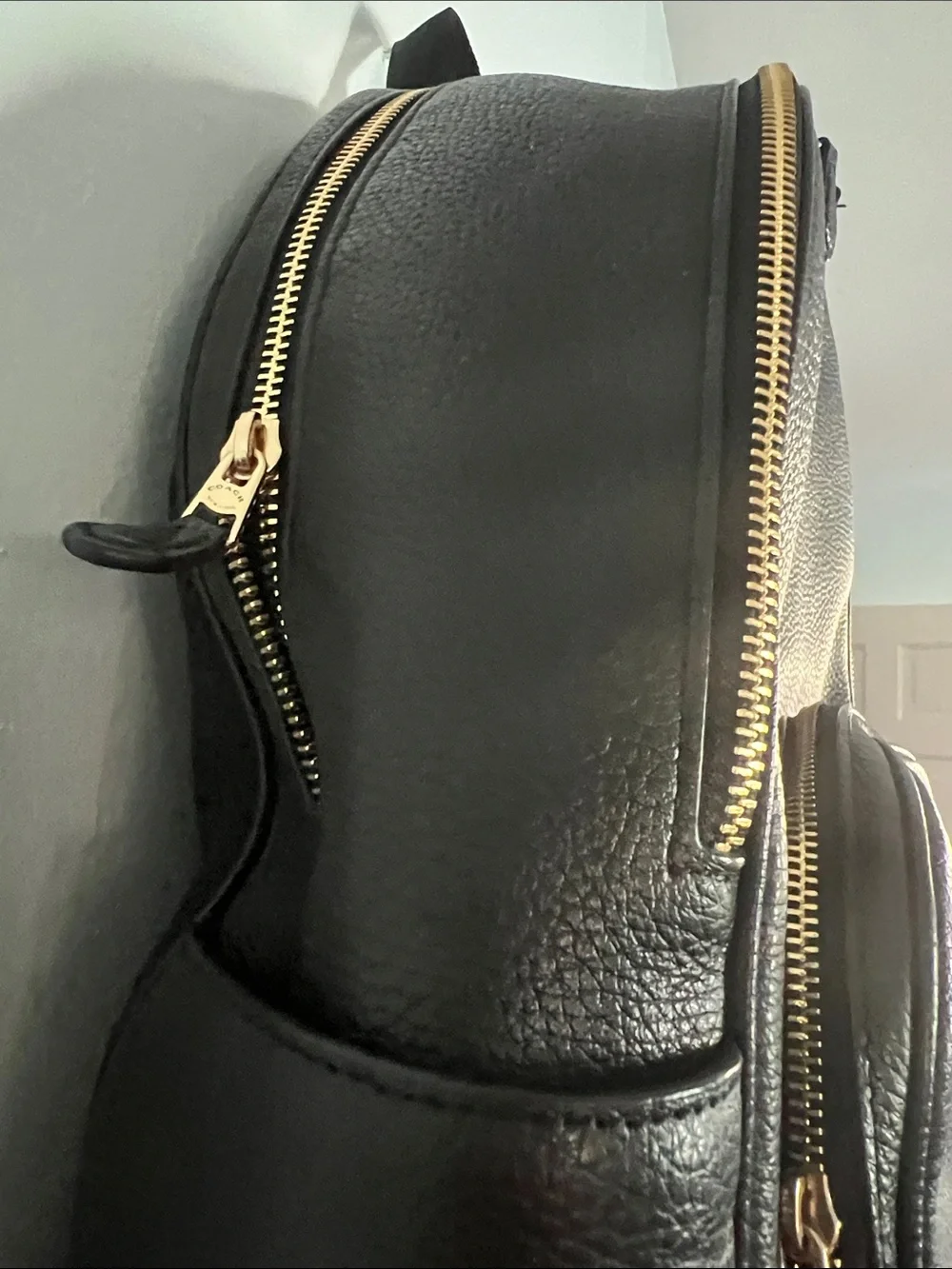 Coach Black Pebbled Leather Backpack with Gold Hardware